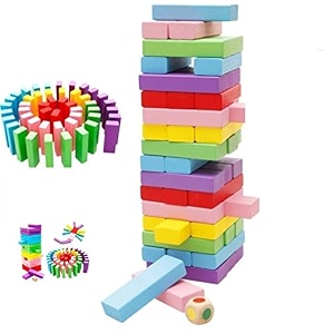 toyshine colored stacking board game for kids ages 4-8 51 piece wooden blocks toy for children
