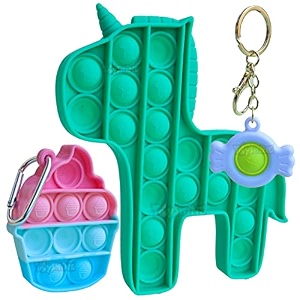 toyshine pack of 3- dreamy unicorn ice cream key chain pop it popping sounds toy push bubbles for autism stress reliever sensory pop it toy- green unicorn multi color ice cream
