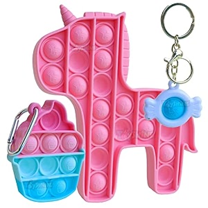 toyshine pack of 3- dreamy unicorn ice cream key chain pop it popping sounds toy push bubbles for autism stress reliever sensory pop it toy- pink unicorn multi color ice cream