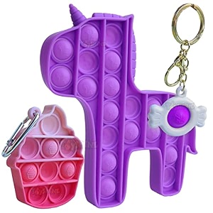 toyshine pack of 3- dreamy unicorn ice cream key chain pop it popping sounds toy push bubbles for autism stress reliever sensory pop it toy- purple unicorn multi color ice cream