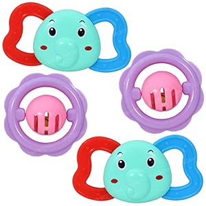toyshine toddler plastic pack of 4 rattle set with tethers for new born babies d-litemulticolor