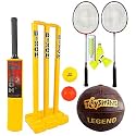 Toyshine Rubber, Nylon, Synthetic Leather Super Sports Combo With Cricket, Badminton, Football, Multicolor, 7 - 14 Years, 3 Wickets, 2 Bails. 1 Cricket Bat, 2 Wind Balls