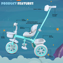 TOYSHOPPEE Sturdy Tricycle with Parental Push Handle,Leather Cushioned Seat, Stylish storage basket,Anti Slip peddles & Protective Arm Rest for 1-5 Year Kids Tricycle (Black)