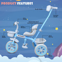 TOYSHOPPEE Sturdy Tricycle with Parental Push Handle,Leather Cushioned Seat, Stylish storage basket,Anti Slip peddles & Protective Arm Rest for 1-5 Year Kids Tricycle