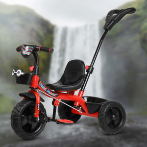 toyshoppee stylish tricycle with back puch handlestorage basket and safety belt red trike for boys and girls age group 2 to 5 years tricycle tricycle