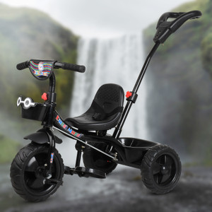 toyshoppee stylish tricycle with back puch handlestorage basket and safety belt black trike for boys and girls age group 2 to 5 years tricycle tricycle