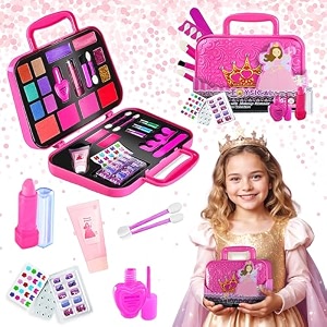 toysical kids makeup kit for girl - 30pc real washable non toxic play princess cosmetic set - ages 3-6