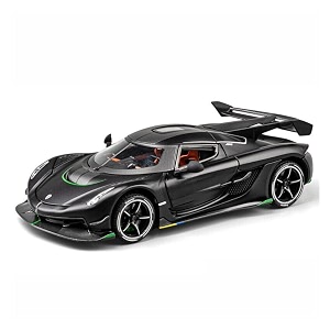 124 koenigsegg one die-cast alloy metal car toy sports car black pull-back lights sounds ages 3