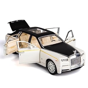 play car 1 18 rolls-royce phantom model car sports car exclusive alloy metal pull back die-cast car diecast metal pullback toy car with openable doors amp light music toys for kids - white