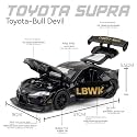 Play Car 1 22 Big T Supra GR LBWK Model Car Sports Car Exclusive Alloy Metal Pull Back Die-Cast Car Diecast Metal Pullback Toy Car with Openable Doors &amp; Light Music Toys for Kids - Black