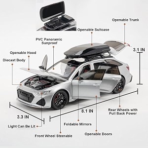 play car 1 24 audi rs6 model car sports car exclusive alloy metal pull back car diecast metal pullback toy car with openable doors amp light music toys for kids - red