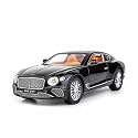 Play Car 1 24 Bentley Continental Model Car Sports Car Exclusive Alloy Metal Pull Back Die-Cast Car Diecast Metal Pullback Toy Car with Openable Doors &amp; Light Music Toys for Kids - Black
