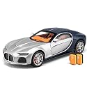 Play Car 1 24 Bugatti Atlantic Model Car Sports Car Exclusive Alloy Metal Pull Back Die-Cast Car Diecast Metal Pullback Toy Car with Openable Doors &amp; Light Music Toys for Kids - Silver Blue