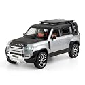 Play Car 1 24 Diecast Model Car Pullback Vehicle Toy Collection for Land Rover New Defender, Kids Gift, with Sound and Light, Silver