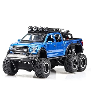 play car 1 24 ford raptor model car sports car alloy metal pull back die-cast car diecast metal pullback toy car with openable doors amp light music toys for kids - blue