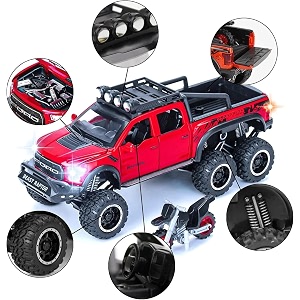 play car 1 24 ford raptor model car sports car alloy metal pull back die-cast car diecast metal pullback toy car with openable doors amp light music toys for kids - red