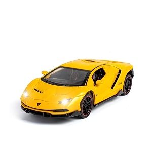 play car 1 24 lambo sports car model car alloy metal pull back die-cast car diecast metal pullback toy car with openable doors amp light music toys for kids - yellow