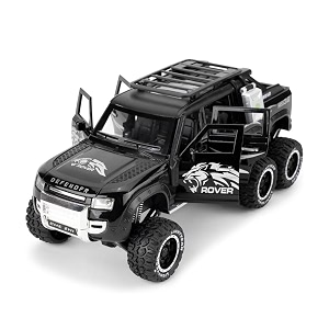 play car 1 24 land rover pickup 6  6 model car sports car alloy metal pull back car diecast metal pullback toy car with openable doors amp light music toys for kids - black