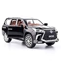 Play Car 1 24 Lexus Lx570 Model Car Sports Car Exclusive Alloy Metal Pull Back Die-Cast Car Diecast Metal Pullback Toy Car with Openable Doors &amp; Light Music Toys for Kids - Black