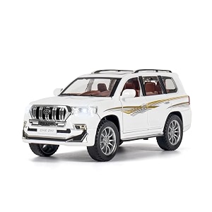 play car 1 24 prado model car sports car exclusive alloy metal pull back die-cast car diecast metal pullback toy car with openable doors amp light music toys for kids - white