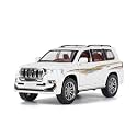 Play Car 1 24 Prado Model Car Sports Car Exclusive Alloy Metal Pull Back Die-Cast Car Diecast Metal Pullback Toy Car with Openable Doors &amp; Light Music Toys for Kids - White