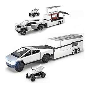 play car 1 24 tesla pickup rv with alloy motorcycle model car sports car alloy metal car diecast metal pullback toy car with openable doors amp light music toys for kids - silver