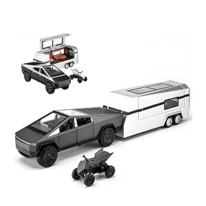 play car 1 24 tesla pickup rv with alloy motorcycle model car sports car alloy metal car diecast metal pullback toy car with openable doors amp light music toys for kids - black