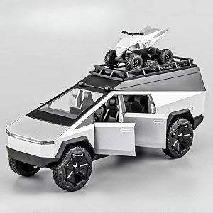 play car 1 24 tesla camping pickup with motorcycle model car sports car alloy metal pull back car diecast metal toy car with openable doors amp light music toys for kids - silver