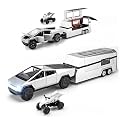 Play Car 1 24 Tesla Pickup Rv with Alloy Motorcycle Model Car Sports Car Alloy Metal Car Diecast Metal Pullback Toy Car with Openable Doors &amp; Light Music Toys for Kids - Silver