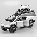 Play Car 1 24 Tesla Camping Pickup with Motorcycle Model Car Sports Car Alloy Metal Pull Back Car Diecast Metal Toy Car with Openable Doors &amp; Light Music Toys for Kids - Silver
