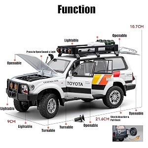 play car 1 24 toyota land cruiser lc80 model car sports car alloy metal pull back car diecast metal pullback toy car with openable doors amp light music toys for kids - white