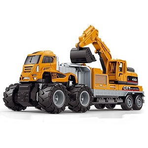 play car alloy head trailer cranechildren39s construction toy truck set boys engineering vehicle playset crane transport trailer for sandbox site- yellow