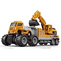 Play Car Alloy Head Trailer Crane,Children's Construction Toy Truck Set, Boys Engineering Vehicle Playset, Crane Transport Trailer for Sandbox Site- Yellow