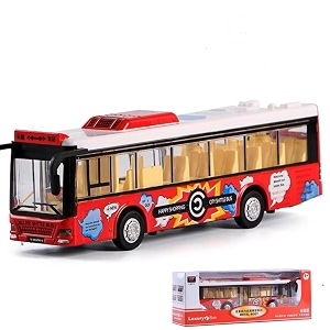 play car bus toy diecast metal alloy london long toy bus for kids light music open door collection bus toys for boy kids - red