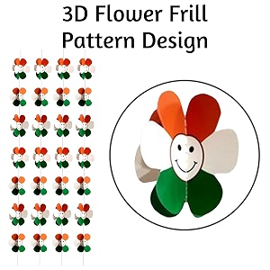 tri color smiley flower paper 3d frills for independence day  republic day decoration set of 4 pieces