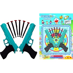 toyzone doreamon softgun-57918  shooting gun  safe and long range  aim gun  6-play softgun darts with 2 guns  easy to load  pull amp action proshot  for kids teens