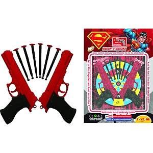 toyzone superman softgun-57925  shooting gun  safe and long range  aim gun  6-play softgun darts with 2 guns  easy to load  pull amp action proshot  for kids teens