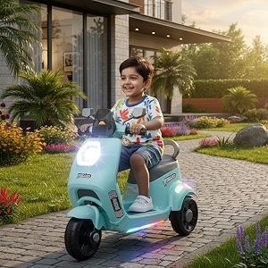 toyzone wizard electric scooty  rechargeable scooty 6v  powered by 65 ah battery  music player with bluetoooth amp usb  6 month warranty on battery  make in india  for kids 2 years blue