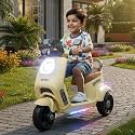 Toyzone Wizard Electric Scooty | Rechargeable Scooty 6V | Powered by 6.5 ah Battery | Music Player with Bluetoooth &amp; USB | 6 Month Warranty on Battery | Make in India | for Kids 2+ Years (Ivory)