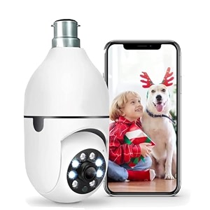 tp plus 3mp full hd smart wi-fi cctv home security camera 360 with pan tilt bulb camera view amp talk perfect for home office monitoring light camera1