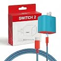TPC 60W Charger for Nintendo Switch 2, 20V 3A AC Adapter Fast Charging with 6.6FT Braided USB-C Cord, Compatible with Switch 1, Lite, OLED, Steam Deck, Support 4K TV Mode (Cyan & Red)