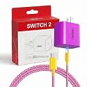 Switch 2 Fast Charger 60W - Vibrant Colors, 6.6FT Type-C Power Supply Adapter for Switch 1/2/OLED/Lite, Steam Deck, Supports 4K TV Dock Mode (20V/3A) (Purple & Orange)