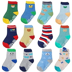 Tphon 12 Pairs Toddler Non Skid Socks