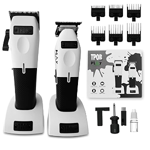 tpob play white barber hair clippers and trimmers set for men 7500 rpm with black rubber grips rechargeable straightener comb cordless hair straightening brush