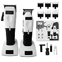 TPOB Play White Barber Hair Clippers and Trimmers Set for Men 7500 RPM with Black Rubber Grips Rechargeable Straightener Comb, Cordless Hair Straightening Brush,