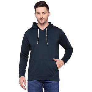 TQH Mens Cotton Blend Fleece Solid Hooded