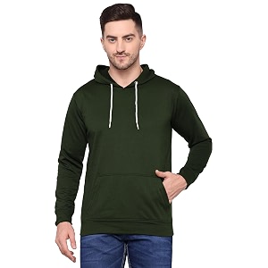 TQH Mens Cotton Blend Fleece Solid Hooded