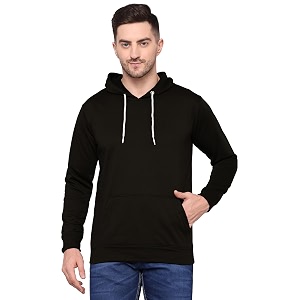 TQH Mens Cotton Blend Fleece Solid Hooded
