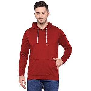 TQH Mens Cotton Blend Fleece Solid Hooded