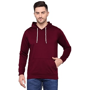 TQH Mens Cotton Blend Fleece Solid Hooded